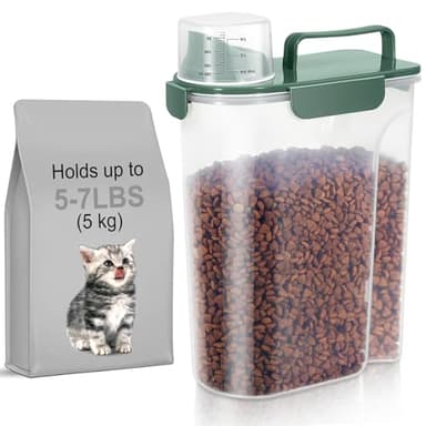 LEAWALK 5-7Lbs Cat Dog Storage Container, Portable Pet Food Containers with Upgraded Large Spout and Cup, Small Animal Kibble Dispenser for Bird Seed, Oatmeal, Rice, Flour, Brown Sugart-Dark Green - Image 1