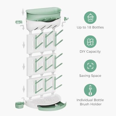 Momcozy DIY Larger Bottle Drying Rack for 18 Bottles, Space Saving Countertop Vertical Rack with Brushes Holder, Detachable Travel Bottle Rack for Baby Accessories & Pump Parts - Image 9