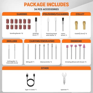 HARDELL Mini Cordless Rotary Tool kit 4V, 3 Variable Speeds Rotary Tool with 32pcs Accessories,Type-C Charging Power, for Engraving, Sanding, Grinding, Polishing, Etching, Diy Crafting - Image 2