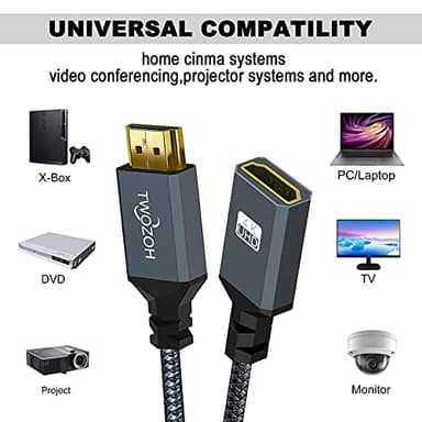 Twozoh HDMI Extension Cable 6.6FT, HDMI Male to Female HDMI Cord, HDMI 2.0 Cable Adapter Support 4K@60Hz 3D HDR - Image 4