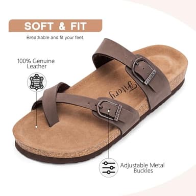 FITORY Women's Slide Sandals with Soft Cork Footbed, Comfort Arch Support Flat Sandals for Summer Brown Size 8 - Image 2