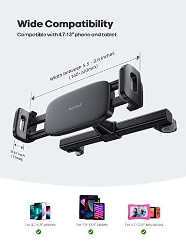 Lamicall Car Tablet Mount, Headrest Tablet Holder - Car Back Seat Travel Stand for Kids, Compatible with iPad Pro Air Mini, Galaxy Tab, Fire HD, 4.7-13" Cell Phone, Tablets and Devices - Image 5