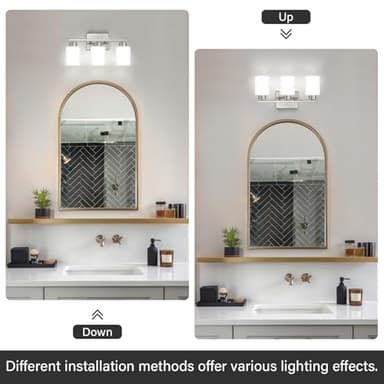 FonmYim Brushed Nickel Bathroom Light Fixtures, 3-Light Modern Vanity Light Over Mirror, Wall Sconces with Milky White Frosted Glass Shades, E26 Socket (Bulbs Not Included) - Image 4