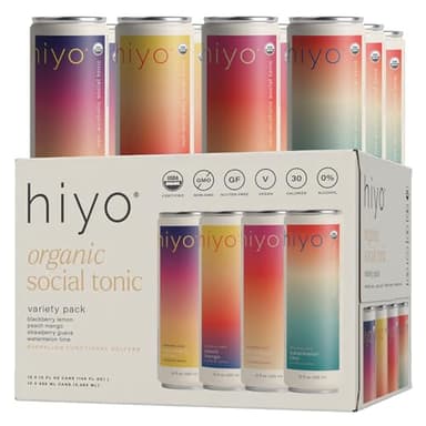 Hiyo Organic Social Tonic – Variety Pack, 12 Pack - N.A. Functional Seltzer, Sparkling Water Crafted with Organic Adaptogens, Nootropics & Botanicals - Image 1