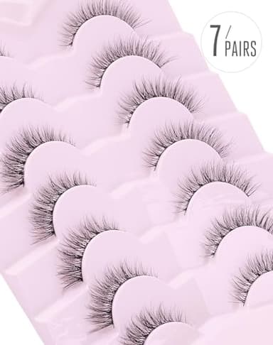 Onlyall Natural Lashes Wispy Lashes Natural Look False Eyelashes Natural Flared Eyelashes False Eye Lashes Soft Fluffy Lashes 7 Pairs D1 Natural (6-13MM) - Image 3