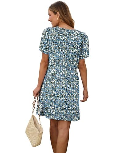 Dresses for Women Summer A Line Colorful Short Sleeve Keen Length T Shirts Cover Up Sundress L - Image 5