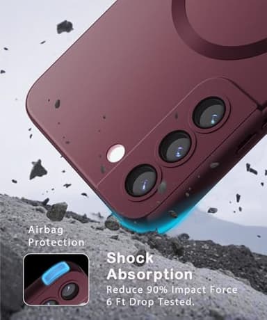 Amzfield Magnetic for Samsung Galaxy S22 Case for Women Men Girls [Compatible with MagSafe] [Camera Lens Protector] Matte Cute Slim Soft Silicone Bumper Shockproof Metallic Phone Case, Burgundy - Image 6