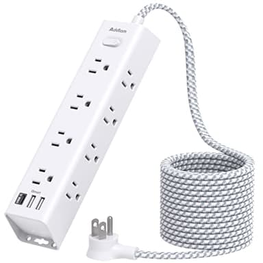Surge Protector Power Strip - 10 FT Extension Cord, Power Strip with 12 Widely AC Outlet 3 USB, Flat Plug, Wall Mount Overload Protection, 1050J, Desk Charging Station for Home Office, ETL Listed - Image 1