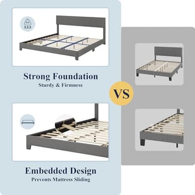 Allewie King Size Bed Frame with Adjustable Headboard, Upholstered Platform Bed with Wood Slats, Heavy Duty Mattress Foundation, No Box Spring Needed, Noise-Free, Easy Assembly, Dark Grey - Image 6