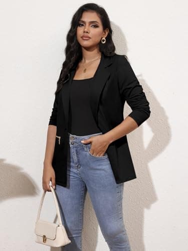 Genhoo Womens Casual Long Sleeve Cardigan Work Solid Color Knit Blazer with Zip Pockets Black M - Image 3