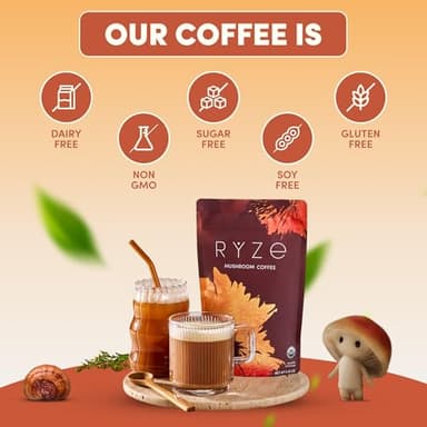 RYZE SUPERFOODS Mushroom Coffee USDA Organic with 6 Adaptogenic Mushrooms and MCT Oil, USA Grown Instant Coffee for Better Energy, Focus, Digestion, Immunity with Lions Mane & Turkey Tail, 30 servings - Image 7