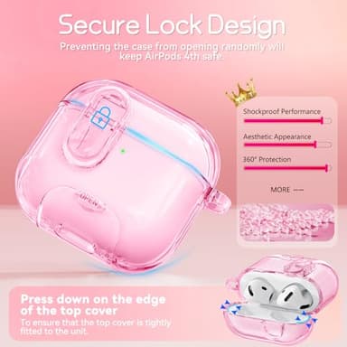Skyconser with Safety Lock for Apple AirPods 4 Case 2024,Clear Cases with Phone Stand & Cleaning Kit,Soft TPU Cover for AirPods 4th Generation Case,Cute Bling Keychain for Women Girls-Clear Pink - Image 4