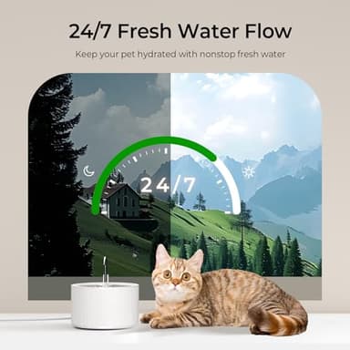 Voluas Ceramic Cat Water Fountain, 2.2L/74oz Cat Fountains for Drinking Indoor, Automatic Pet Water Dispenser with Ultra-Quiet Pump and Replacement Filter, Kitty Watering Supplies, Easy Clean BPA-Free - Image 4
