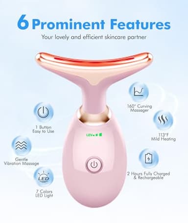 SDKWDH Red-Light-Therapy-for-Face-and-Neck, 7 Color Face Massager Tool for Wrinkles, Double Chin, Vibrating Facial Massager with Thermals for Skin Care, Glossy Pink - Image 3