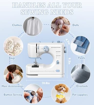 SEDNEE Sewing Machine for Beginners with 16 Built-in Stitches, Small Sewing Machine with Accessory Kit, 2-Speed, Foot Pedal & Storage Drawer, Portable Full-Feature Design for Home DIY (Blue) - Image 9