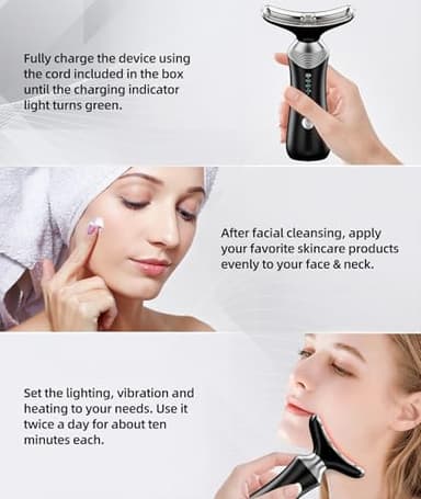 Dopsikn 9-in-1 Red-Light-Therapy-for-Face-and-Neck, Portable Facial Massager Tool with Adjustable Vibration & Thermals for Wrinkles, Double Chin, Black - Image 6