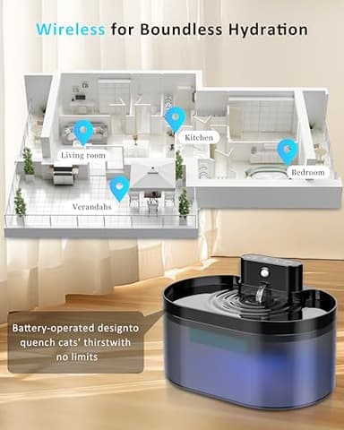 PEKTACO Wireless Cat Water Fountain: Pet Water Fountain Battery Operated, 74oz/2.2L Automatic Cat Water Dispenser，Rechargeable Drinking Fountain for Cats Indoor with Motion Sensor, Black - Image 5