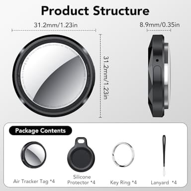 QCOQ Air Tracker Tags-4 Pack Black | Bluetooth Tracker Work with Apple Find My (iOS Only), Smart Tag with Protective Case/Keychain/Lanyard, Item Finder for Luggage/Key/Suitcase, Replaceable Battery - Image 9