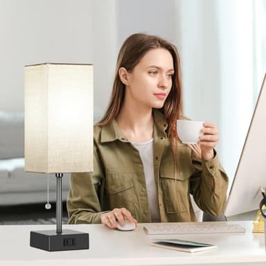 15'' Table Lamp for Bedroom set of 2,3-Color Bedside Lamps with Pull Chain Table Lamps for Night stands with AC Outlet,Small Night Light Lamps with 2 Bulbs Lamps for Living Room Kids Room Office Decor - Image 7