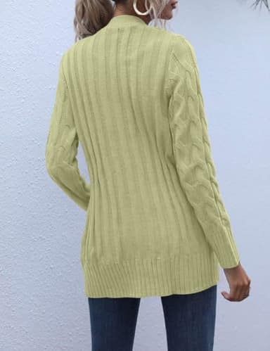MEROKEETY Women's 2025 Fall Long Sleeve Cable Knit Cardigan Sweater Open Front Button Loose Outerwear Light Green - Image 4