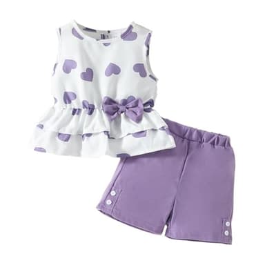 Kids Girl Clothes Heart Print Sleeveless Top and Shorts Baby Girl Summer Outfits Short Set(6-7T) - Image 1