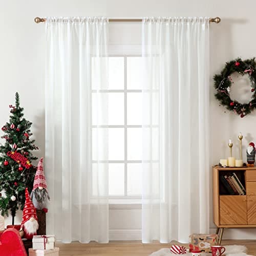 MIULEE 2 Panels Solid Color Sheer Window Curtains Elegant Window Voile Panels/Drapes/Treatment for Bedroom Living Room (54X96 Inches Ivory) - Image 1