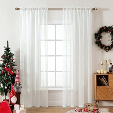 MIULEE 2 Panels Solid Color Sheer Window Curtains Elegant Window Voile Panels/Drapes/Treatment for Bedroom Living Room (54X96 Inches Ivory) - Image 1