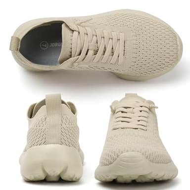 Women's Ultra Soft Walking Shoes Comfortable Breathable Cushioned Sneakers for Running Gym Tennis and Travel Beige - Image 3