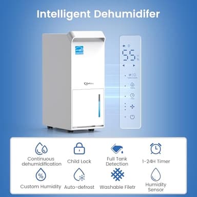 3,500 Sq.Ft Most Efficient Energy Star 2024 Dehumidifier, Vellgoo Max 60 Pint/D (Standard 35 Pint/D) Compressor Dehumidifier with Drain Hose, Intelligent Humidity Control for Basement, Home, Bedroom - Image 6