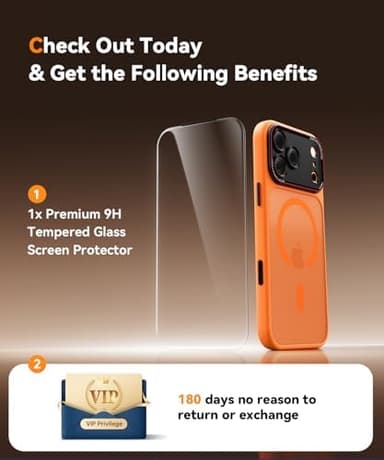 JUESHITUO Magnetic for iPhone 17 Pro Max Case: Upgraded [Full Camera Protection], with [1X Screen Protector] [Camera Button], 6.9" Case for iPhone 17 Pro Max, Orange - Image 5