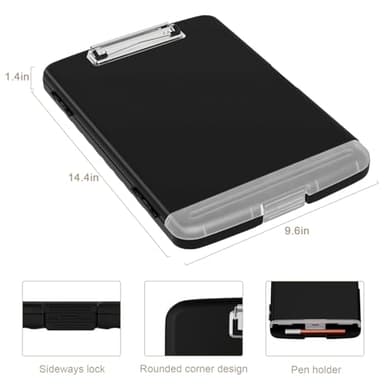 Piasoenc Clipboard with Storage, 8.5 x 11 Organization Box with Pen Holder and A4 Legal Paper Folder, Folio & Side-Opening, Low Profile Clip,for Nurses,Teachers, Size 14 x 9.6 x 1.2 in, Black - Image 3