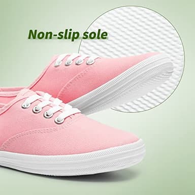 Womens White Canvas Sneakers Low Top Lace-up Canvas Shoes Lightweight Casual Tennis Shoes(Pink.US7) - Image 4