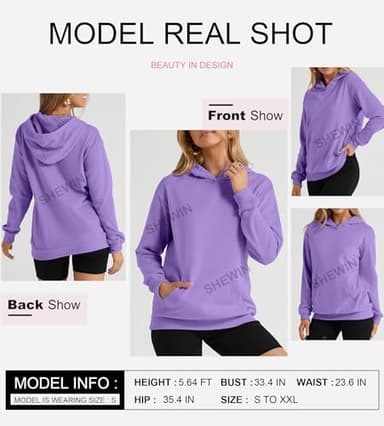 SHEWIN Hoodies for Women Trendy Long Sleeve Solid Lightweight Pullover Sweatshirts Soft Loose Hooded Sweatshirt Fall Tops for Women 2024,US 0-2(XS),Purple - Image 4