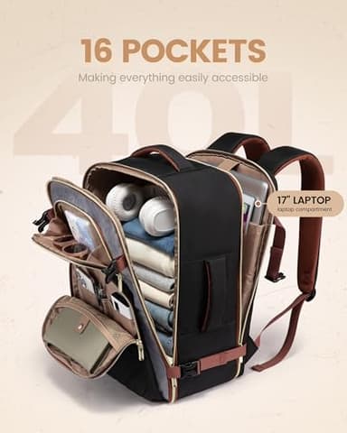 LOVEVOOK Travel Backpack Carry on Flight Approved 40L,Waterproof TSA Travel Essentials Personal Item Backpack for Women Men,Large Carry on Luggage Suitcase Travel Bag for Airplane with 3 Packing Cubes - Image 4