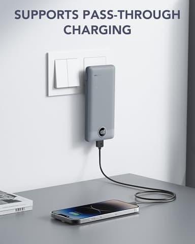 VRURC Portable Charger Built-in Cables and AC Wall Plug, USB C Power Bank 10000mAh, Travel Battery Portable Phone Charger Compact Lightweight External Battery Pack for Smart Phones, Tablets etc-Grey - Image 3