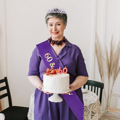 CIEHER 60th Birthday Crown and Sash - Purple 60th Decorations Women's 60 & Fabulous Sash - Image 3