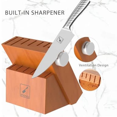 imarku Knife Set,14-Piece Knife Sets for kitchen with block,Premium One-Piece Kitchen Knife Set with Sharpener,High Carbon Stainless Steel Knives Set for Kitchen,Silver,Dishwasher Safe - Image 5