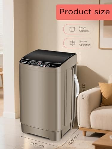 F.W.WOOLWORTHS 17.7 lbs Full Automatic Washing Machine with Spin Dryer - 10 Wash Programs, 8 Water Levels, LED Display, Drain Pump, Washer for Apartment, Dorm, Home, Gold - Image 3