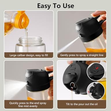 SWEET VIEW Olive Oil Sprayer for Cooking, 470ml 2 In 1 Glass Oil Dispenser/Pour Bottle, Kitchen Accessories, Kitchen Gadgets for Air Fryer, Salad, BBQ (Black) - Image 2