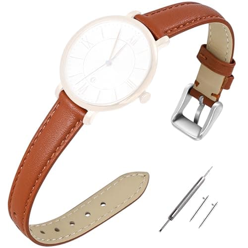 EACHE 12mm Leather Watch Bands for Women Ladies Quick Release Brown Leather Watch Band Replacement Strap with Silver Buckle - Image 1