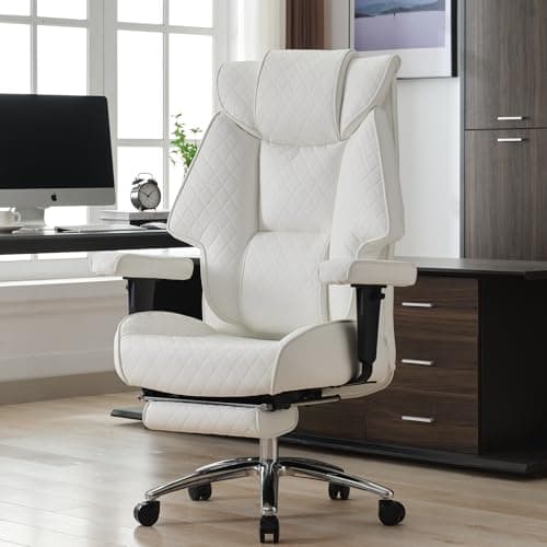 EXCEBET Big and Tall Office Chair with Footrest, PU Leather High Back Executive Office Chair 400lbs, Ergonomic Computer Chairs Lumbar Support for Heavy People (White) - Image 1