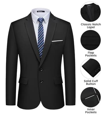 WULFUL Men's 2 Piece Suits Slim Fit Two Button Blazer Jacket Pants Set for Party,Wedding and Business Black - Image 6