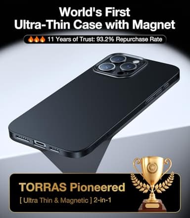 TORRAS Magnetic Slim-Fit for iPhone 16 Pro Max Case 6.9 inch, Ultra-Thin 16 ProMax Phone Case Compatible with MagSafe, Light Anti-Scratch Matte Hard PC Bayer OriginFit, Black - Image 3