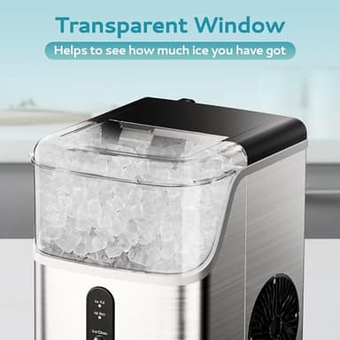 EUHOMY Nugget Ice Makers Countertop, Pebble Ice Maker Machine with 35lbs/24H Soft Ice, Self-Cleaning Sonic Ice Maker with Ice Scoop&Basket, Pellet Ice Maker for Home/Kitchen/Office(Stainless Steels) - Image 4