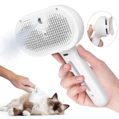 Cat Steam Brush, 3 In 1 Steamy Pet Brush with Release Button and Tank, Anti-Static Cat Comb for Effective Hair Removal, Rechargeable Steam Dog Comb for Furry Pet - Image 1