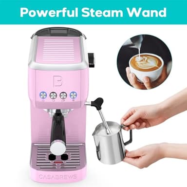 CASABREWS 3700 Essential Espresso Machine 20 Bar, Stainless Steel Coffee Machine with Steam Frother for Home, Compact Espresso Maker with 49oz Water Tank, Pastel Pink - Image 4