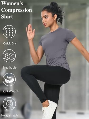 NebuKinex 5-Pack Women's Compression Shirts Short Sleeve Workout Tops Athletic Baselayer Quick Dry Gym Yoga Running T-Shirt Medium - Image 5