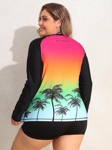 ATTRACO Long Sleeve Swimsuits for Women Plus Size Swim Jacket Zipper Rash Guard Shirts 3X - Image 3