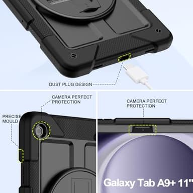 BMOUO for Samsung Galaxy Tab A9+ Plus Case 11" 2023 (SM-X210/X216/X218), Shockproof Galaxy Tab A9 Plus Case with Rotating Stand and Hand/Shoulder Strap, Black - Image 5