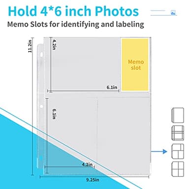 Fabmaker 30 Pack Photo Sleeves for 3 Ring Binder - (4x6, for 180 Photos), Archival Page Protectors, Clear Plastic Refill Pages, Postcard Sleeves, Acid-Free - Image 2